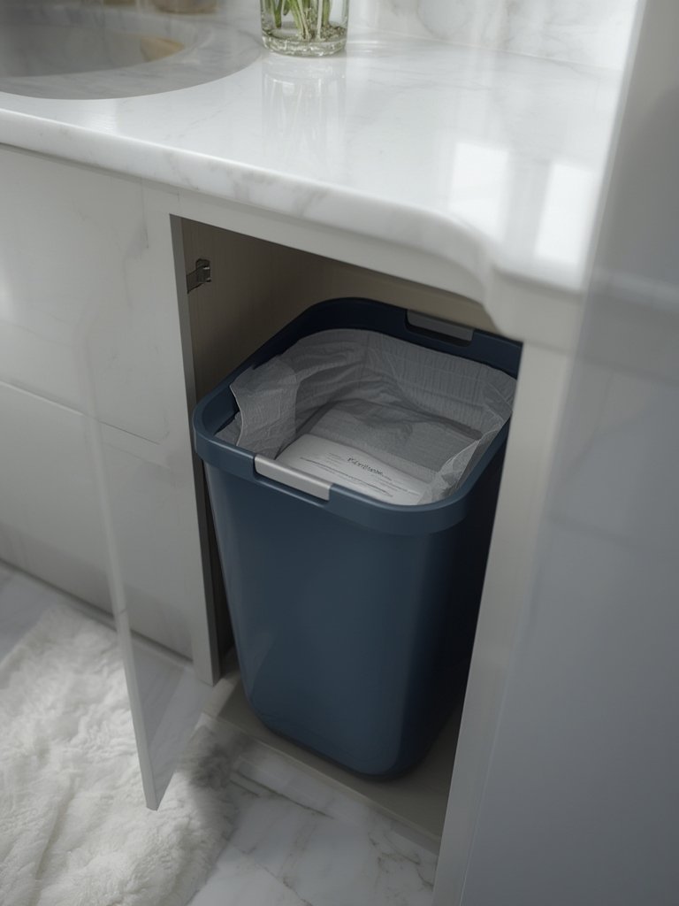 vanity wastebasket in action