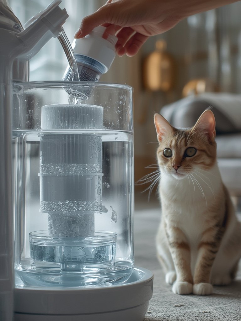 cat fountain in action