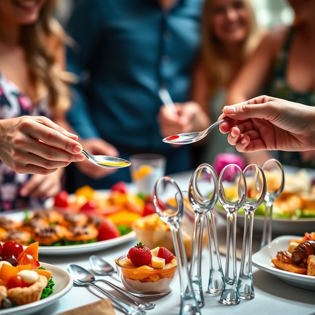 plastic spoons in action