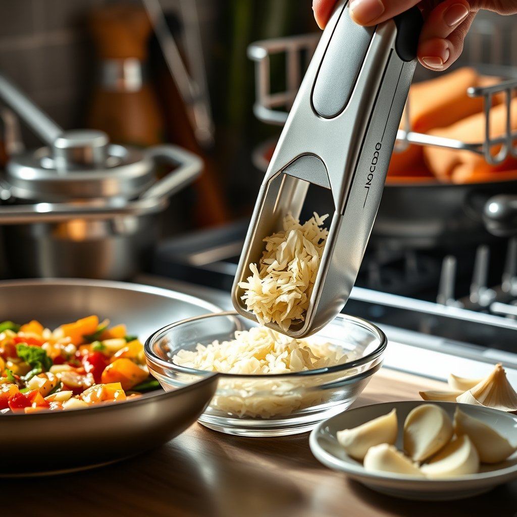 garlic press in action