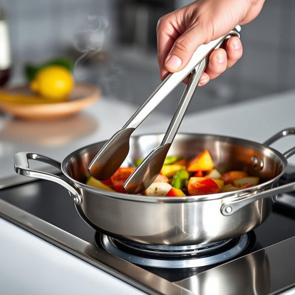 stainless tongs in action