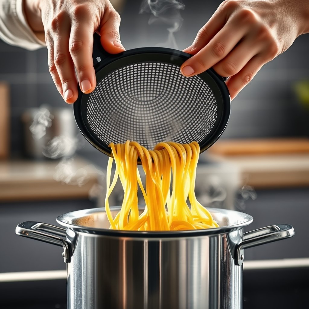 plastic strainer in action