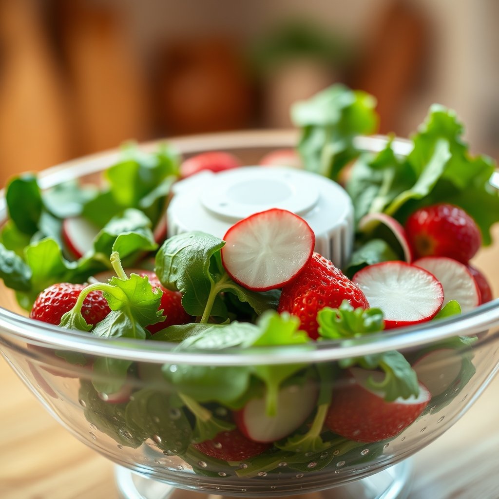 salad spinner in action